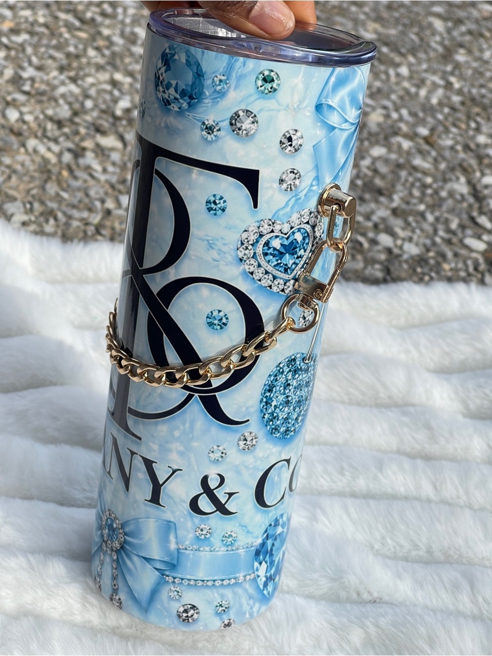 Tiffany Blue Jeweled Tumbler with Gold Chain - Picture 2 of 7